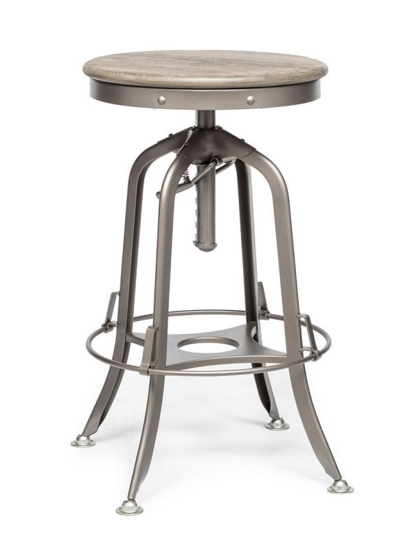 Industrial Wooden Height Adjustable Swivel Bar Stool