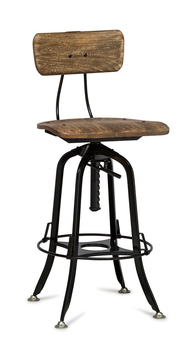 Industrial Wooden Height Adjustable Swivel Bar Stool Chair with Back