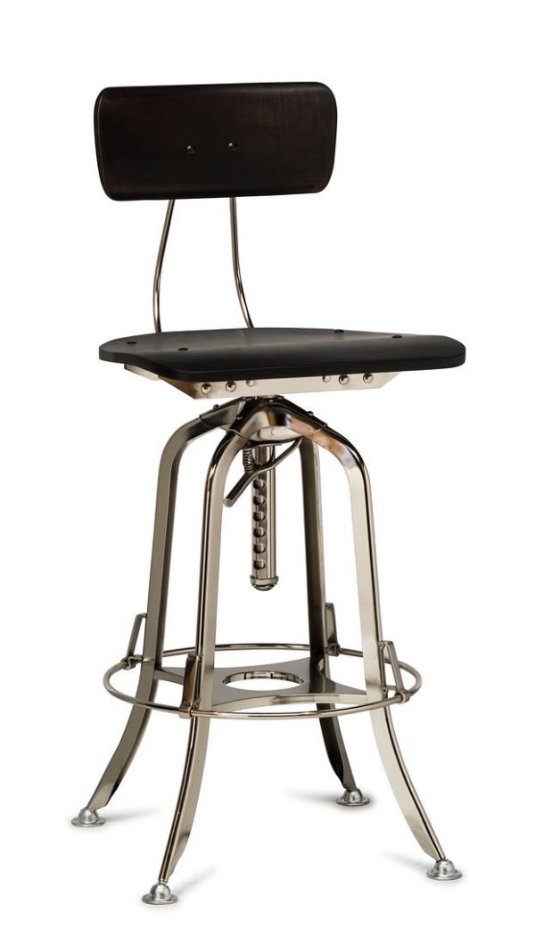 Industrial Wooden Height Adjustable Swivel Bar Stool Chair with Back