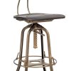 Industrial Wooden Height Adjustable Swivel Bar Stool Chair with Back