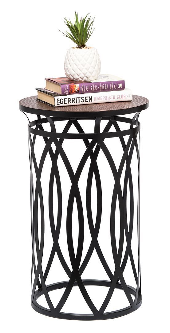 Elon Black Round Iron Side Table with Cross Legs and Top