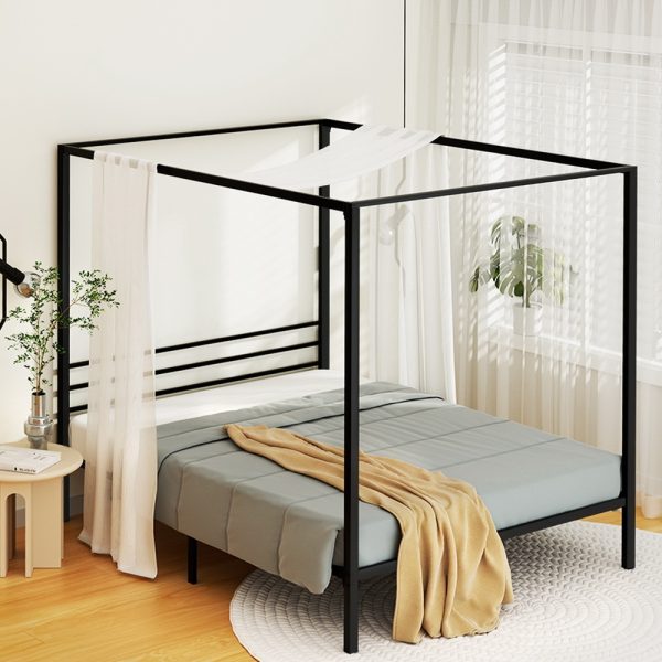 Bed Frame Metal Four-poster Platform Base Black POCHY