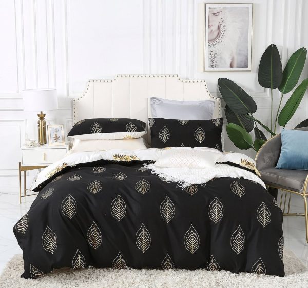 Reversible Design Black Gold Duvet Doona Quilt Cover Set