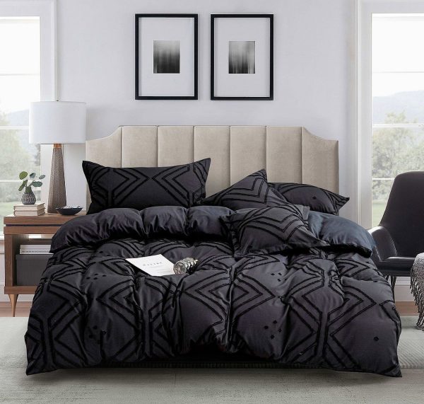 Tufted Textured Jacquard Black Duvet Doona Quilt Cover Set