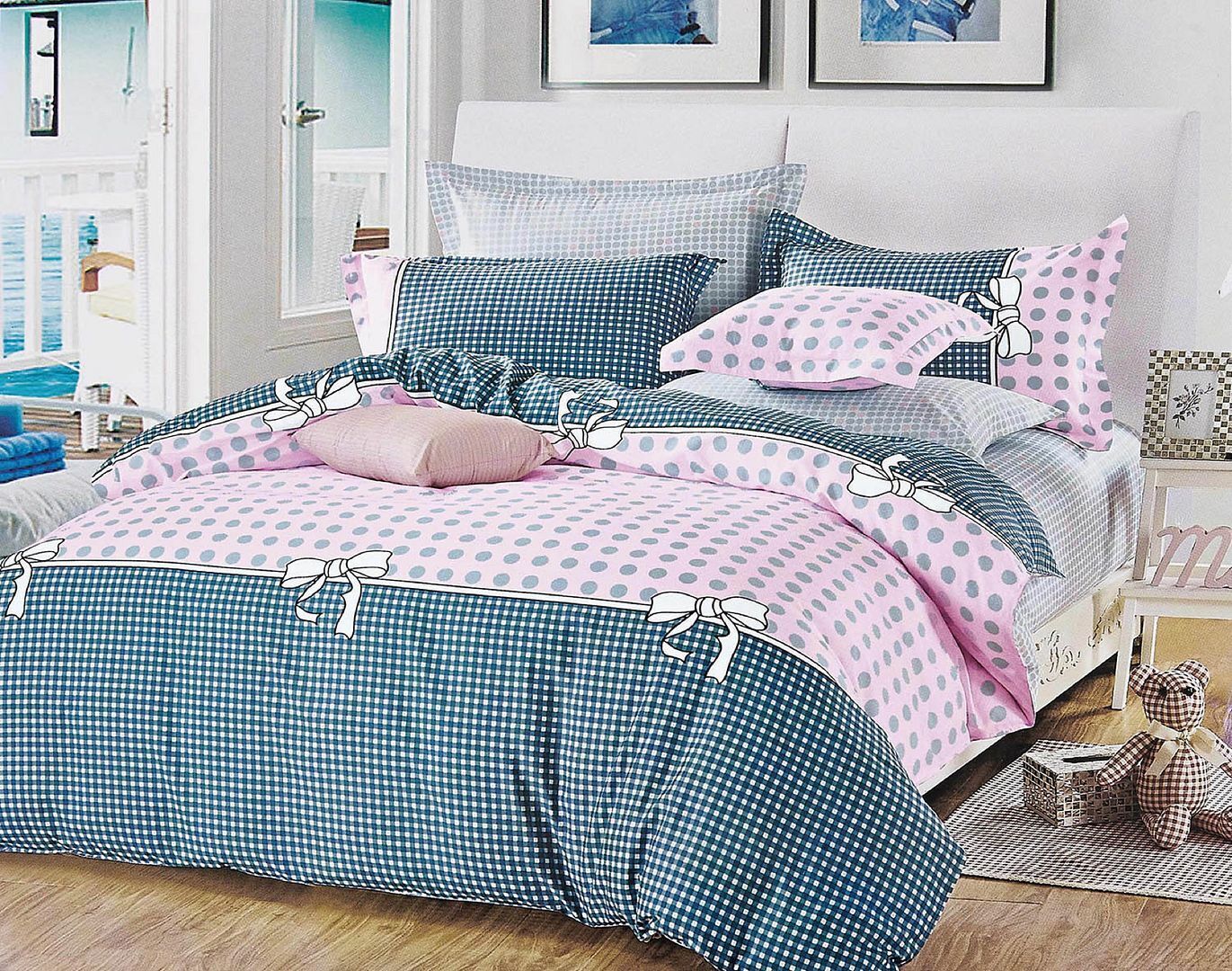 Pink Dots Bed Quilt/Doona/Duvet Doona Duvet Cover Set