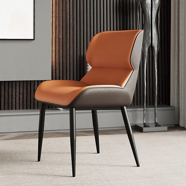 Italian Minimal List Dining Chairs PU Retro Chair Cafe Kitchen Modern Metal Legs x2