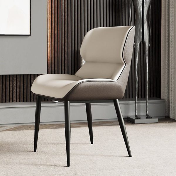 Italian Minimal List Dining Chairs PU Retro Chair Cafe Kitchen Modern Metal Legs x2