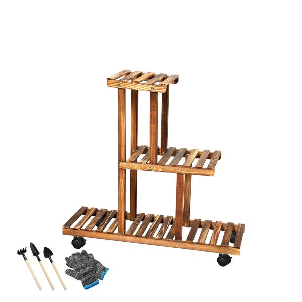3-Tier Plant Stand Wood Wooden Pine Shelf Flower Pots Rack Indoor Garden