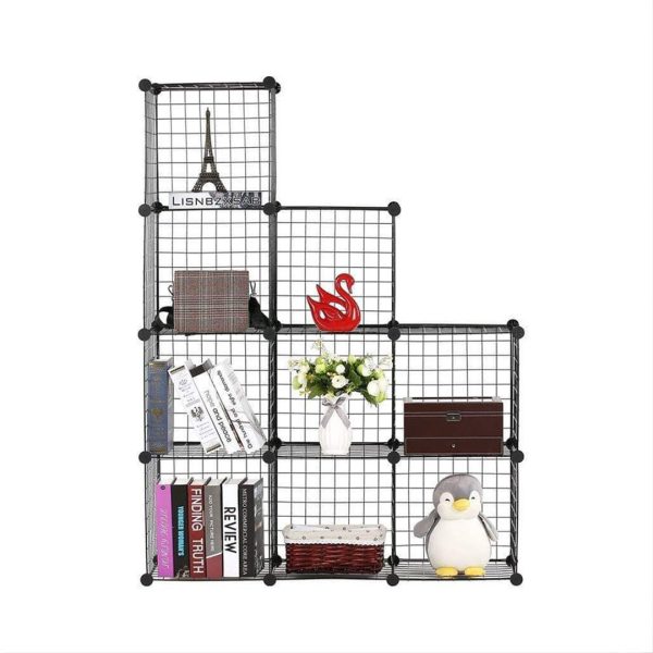 Black Portable Storage Organiser Foldable DIY Modular Grid Space Saving Shelf
