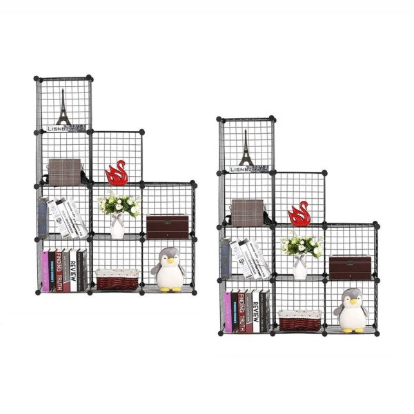 Black Portable Storage Organiser Foldable DIY Modular Grid Space Saving Shelf