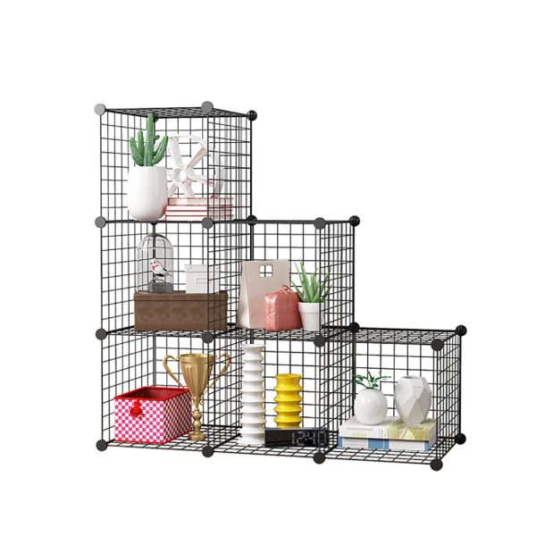 Black Portable Storage Organiser Foldable DIY Modular Grid Space Saving Shelf