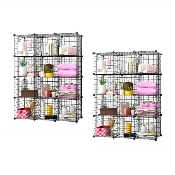 Black Portable Storage Organiser Foldable DIY Modular Grid Space Saving Shelf
