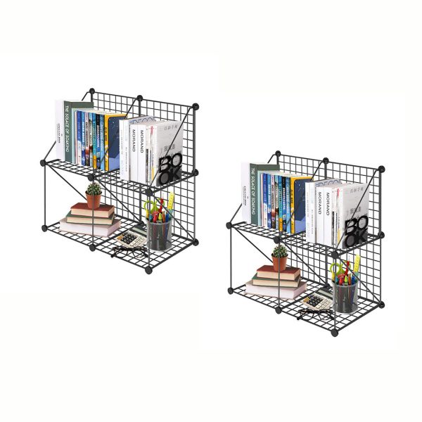 Black Portable 4-Cube 2 Column Storage Organiser Foldable DIY Modular Grid Space Saving Shelf