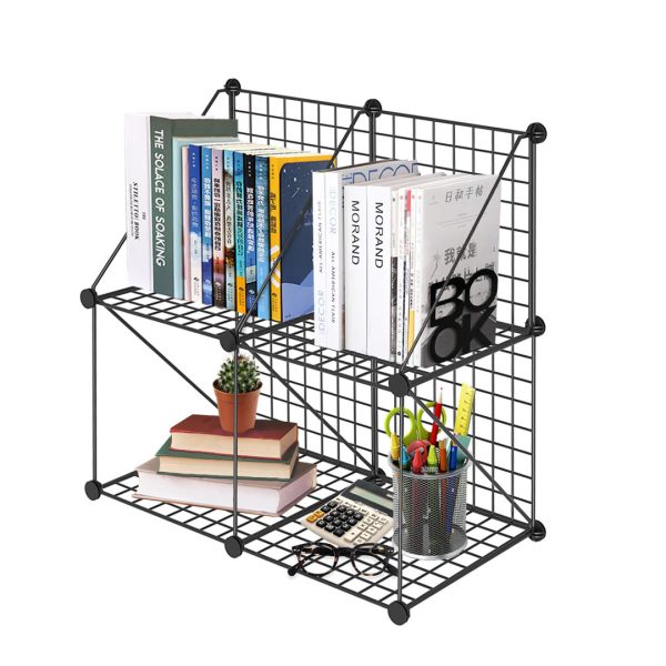 Black Portable 4-Cube 2 Column Storage Organiser Foldable DIY Modular Grid Space Saving Shelf