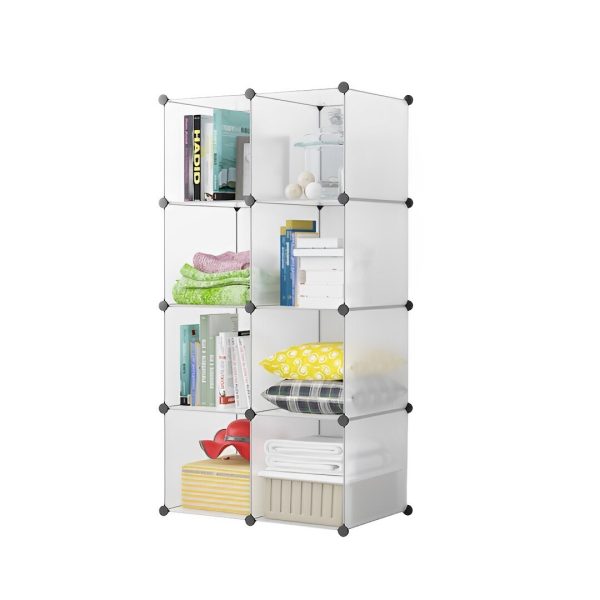 8-Cube Transparent Shelf Box Portable Cubby DIY Storage Shelves Modular Closet Organiser
