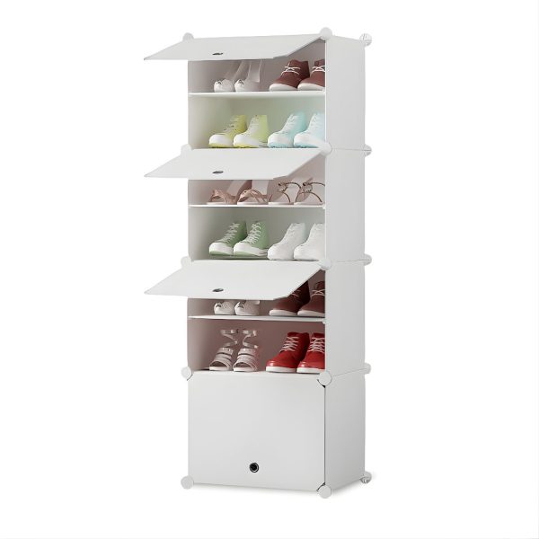 White Shoe Rack Organizer Sneaker Footwear Storage Stackable Stand Cabinet Portable Wardrobe with Cover