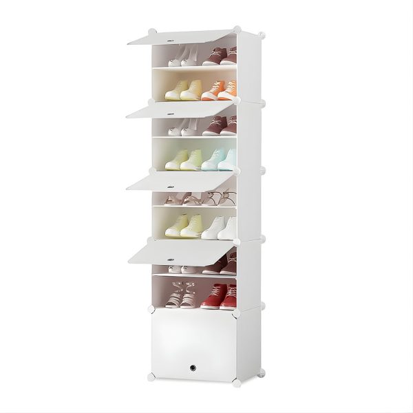 White Shoe Rack Organizer Sneaker Footwear Storage Stackable Stand Cabinet Portable Wardrobe with Cover