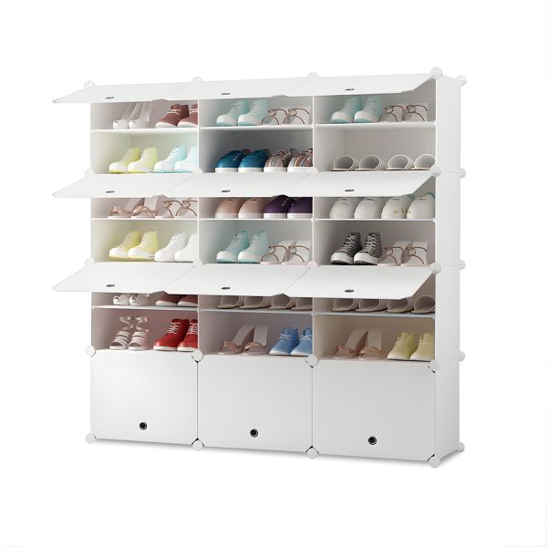 3 Column White Shoe Rack Organizer Sneaker Footwear Storage Stackable Stand Cabinet Portable Wardrobe with Cover