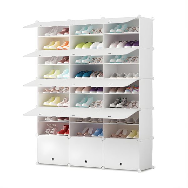 3 Column White Shoe Rack Organizer Sneaker Footwear Storage Stackable Stand Cabinet Portable Wardrobe with Cover