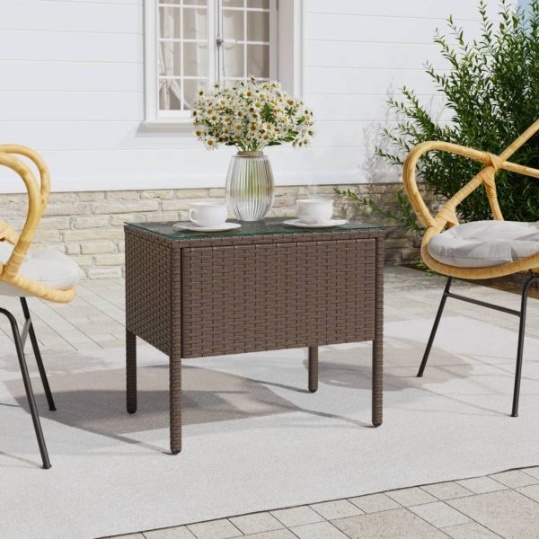 Side Table 53x37x48 cm Poly Rattan and Tempered Glass