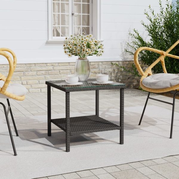 Side Table 45x45x45 cm Poly Rattan and Tempered Glass