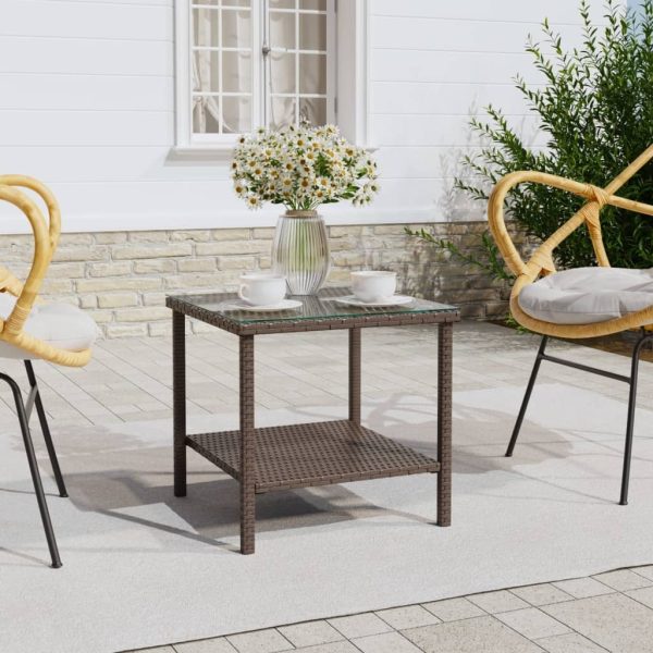 Side Table 45x45x45 cm Poly Rattan and Tempered Glass