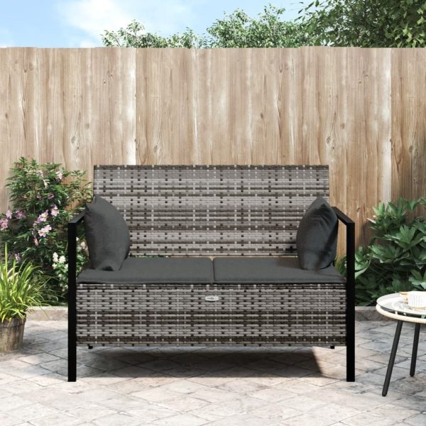 2-Seater Garden Bench with Cushions Poly Rattan