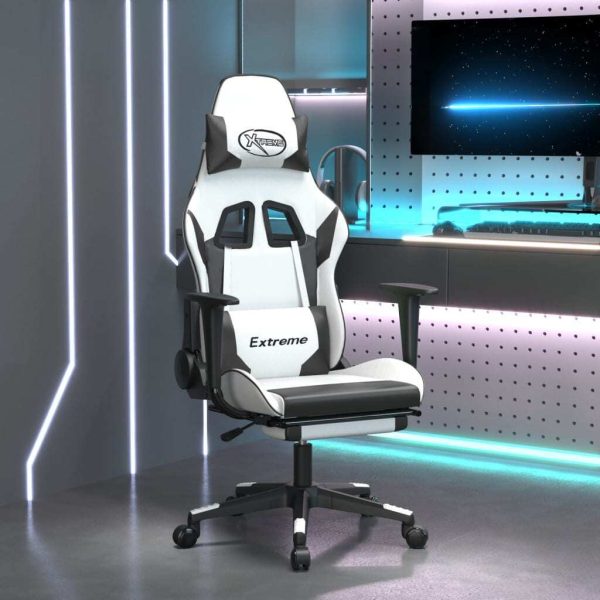 Massage Gaming Chair with Footrest Faux Leather