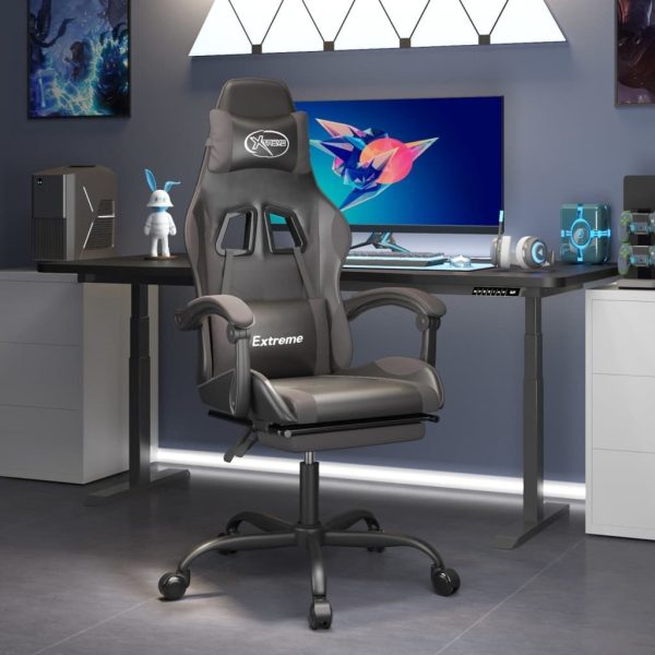 Swivel Gaming Chair with Footrest Faux Leather
