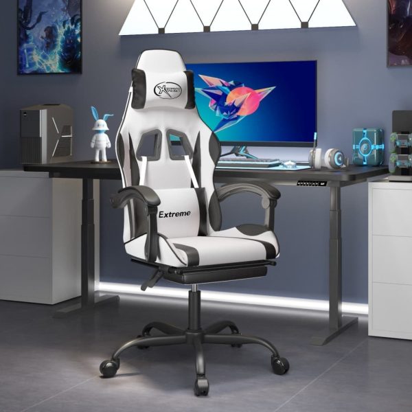 Swivel Gaming Chair with Footrest Faux Leather