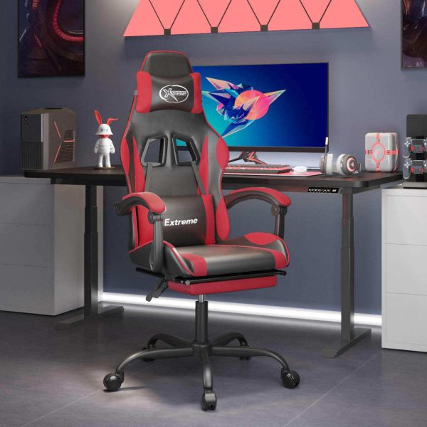 Swivel Gaming Chair with Footrest Faux Leather