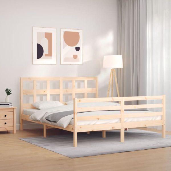 Bed Frame with Headboard Solid Wood