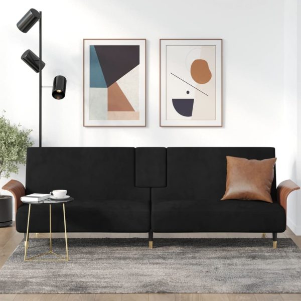Sofa Bed with Cup Holders Velvet