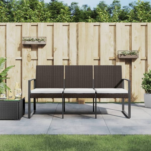 3-Seater Garden Bench with Cushions PP Rattan