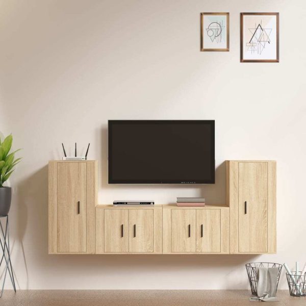 4 Piece TV Cabinet Set Engineered Wood