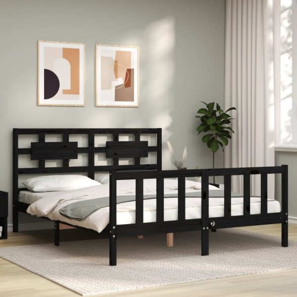 Bed Frame with Headboard Solid Wood