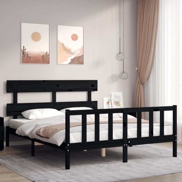 Bed Frame with Headboard Solid Wood