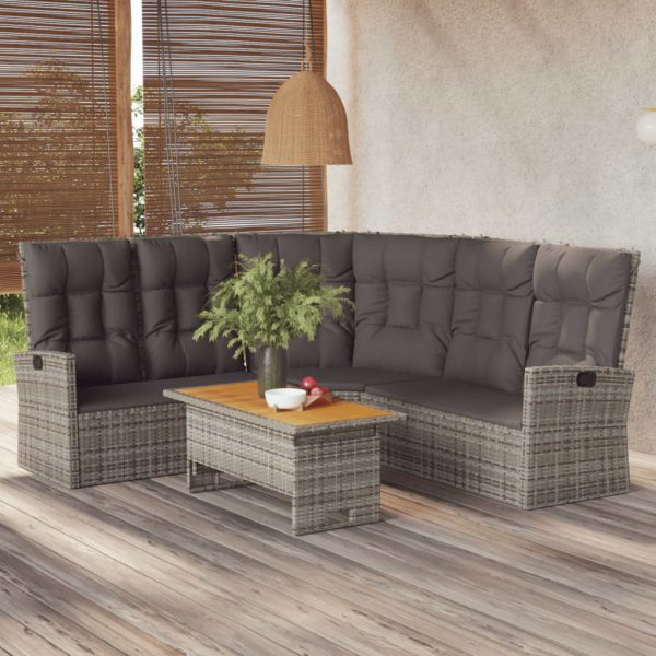Reclining Corner Sofa with Cushions Poly Rattan