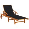 Garden Sun Lounger with Cushion Solid Acacia Wood