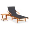 Garden Sun Lounger with Cushion Solid Acacia Wood