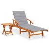 Garden Sun Lounger with Cushion Solid Acacia Wood