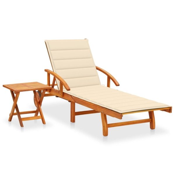 Garden Sun Lounger with Cushion Solid Acacia Wood