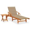 Garden Sun Lounger with Cushion Solid Acacia Wood