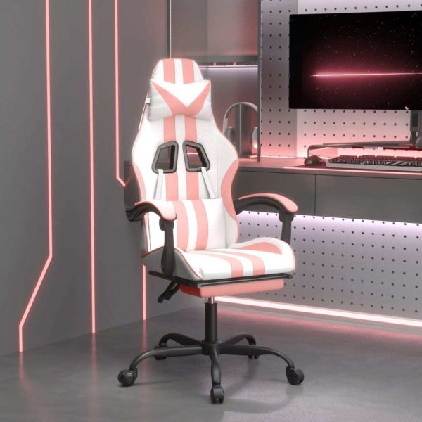 Swivel Gaming Chair with Footrest Faux Leather