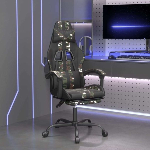 Swivel Gaming Chair with Footrest Faux Leather