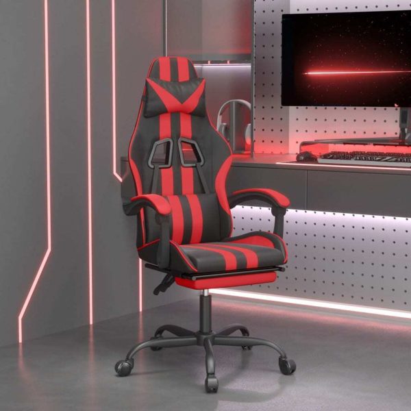 Swivel Gaming Chair with Footrest Faux Leather