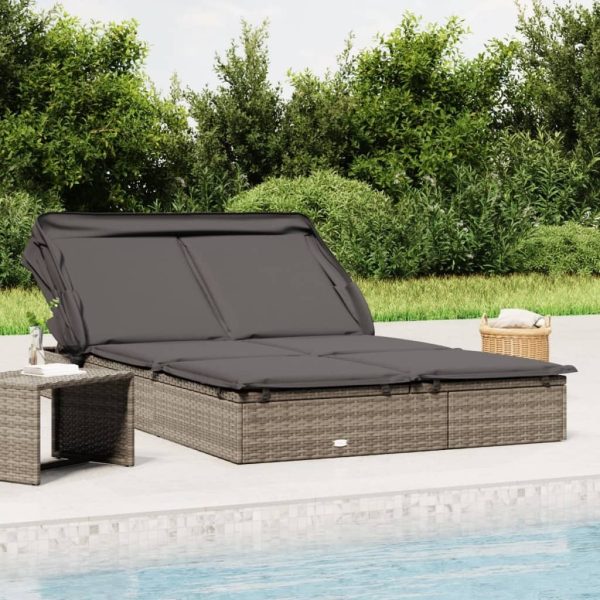 2-Person Sunbed with Foldable Roof 213x118x97 cm Poly Rattan