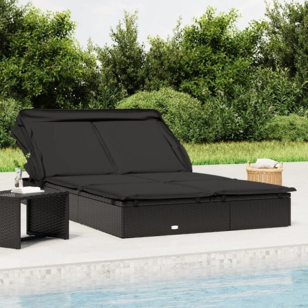 2-Person Sunbed with Foldable Roof 213x118x97 cm Poly Rattan