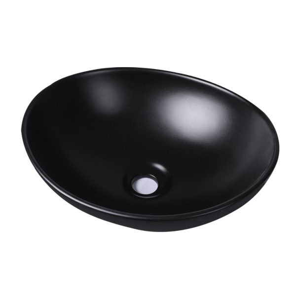 Wash Basin Oval Ceramic Hand Bowl Bathroom Sink Vanity Above Counter Black – Matte Black Finish