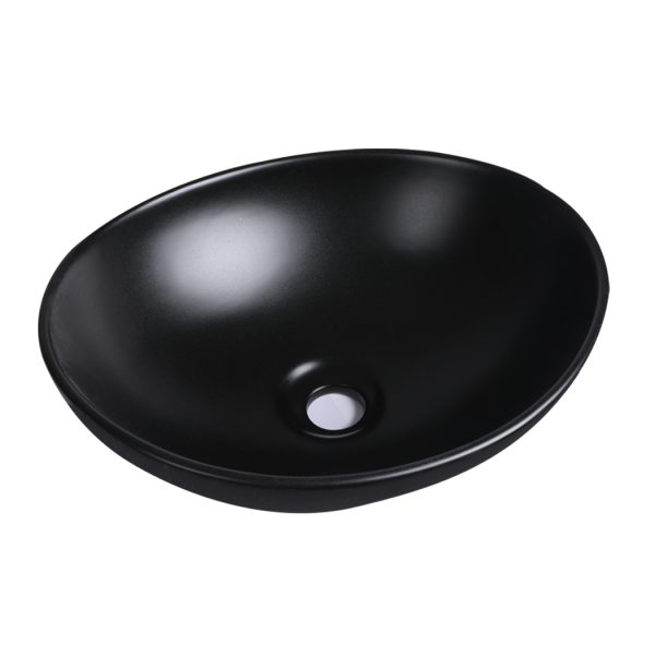Wash Basin Oval Ceramic Hand Bowl Bathroom Sink Vanity Above Counter Black – Matte Black Finish